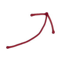 Red curved arrow symbol pointing up and to the right against a soft blue sky isolated on transparent background