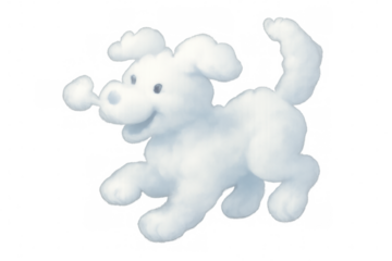 Happy cloud puppy running, playful animal character illustration on transparent background