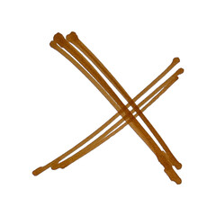 Close-up macro photograph of two intersecting pine needles forming an 'x' shape on a soft blue surface isolated on transparent background