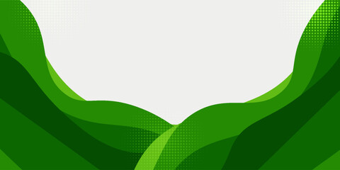 Fototapeta premium Modern green wave abstract background with layered gradient curves and halftone texture, elegant n trendy vector design for digital banner, website, presentation, business cover, n technology template