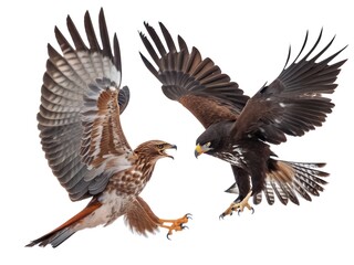 Obraz premium Brown Thrasher vs Crow Battle Mid-Air Isolated
