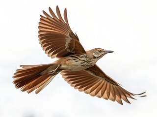 Fototapeta premium Brown Thrasher Flying Isolated on White Background
