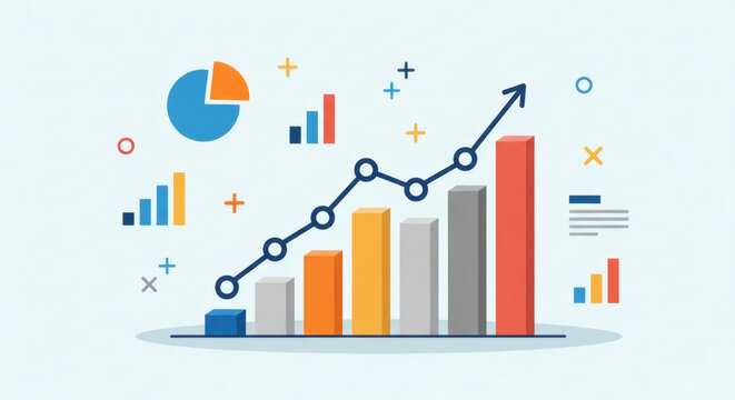 Illustrasi cartoon Business Growth Analytics with Colorful Data Visualization Charts