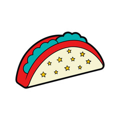 Stylized taco with stars and teal filling on black background