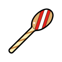 Wooden spoon with red white and gold stripes and a star