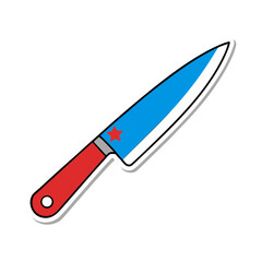 Stylized chef knife with red handle and blue blade featuring a red star