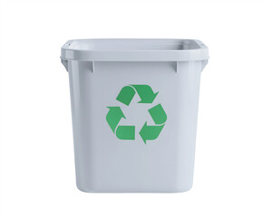 Gray plastic container with waste recycling symbol