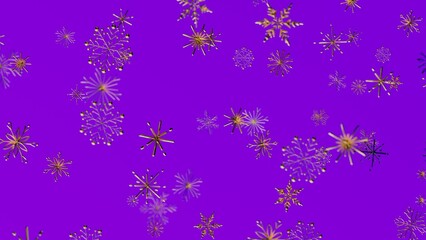 Festive abstract design of falling gold snowflakes against a vibrant purple backdrop. Perfect for holiday themes, winter greetings, and seasonal