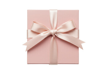 Elegant light pink gift box with satin ribbon and bow isolated, present for birthday or special occasion