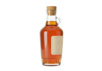 Amber liquid in glass bottle with cork isolated, vintage style drink container for product mockups and advertising PNG