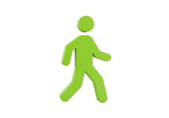 Green pedestrian sign PNG isolated on transparent background, walking man symbol for traffic and safety