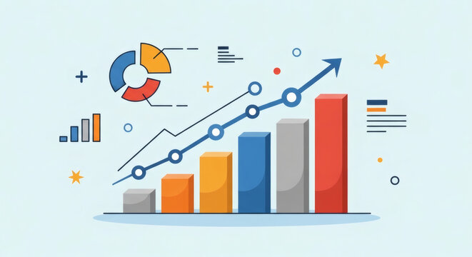 Stylized Business Growth Chart with Abstract Data Visualization in Blue Tones