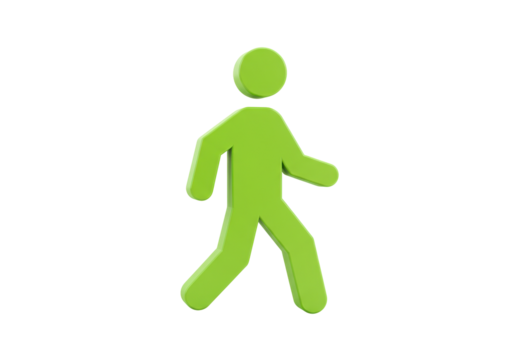 Green pedestrian sign PNG isolated on transparent background, walking man symbol for traffic and safety