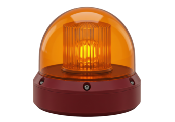 Amber rotating beacon isolated on white, emergency warning light for construction and traffic safety in PNG format