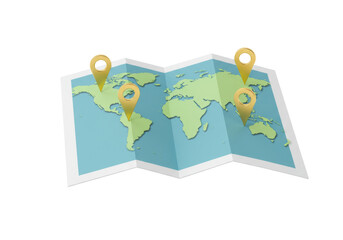 World map with golden location pins isolated on transparent background, global travel destinations and international business concept © Matteo