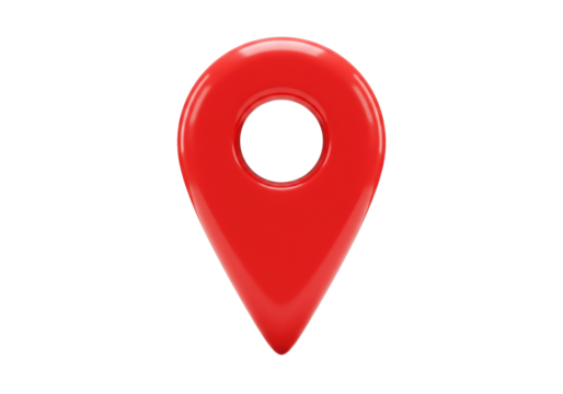 Red map pointer PNG isolated on transparent background, location pin icon for navigation and travel apps