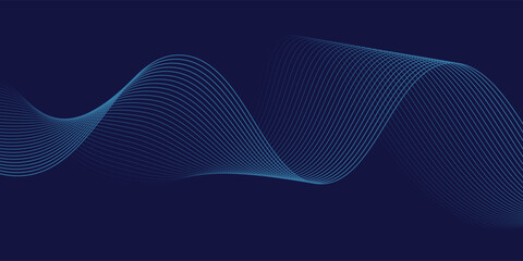 Abstract glowing wave lines on dark blue background. Dynamic wave pattern. Modern flowing wavy lines. Futuristic technology concept.