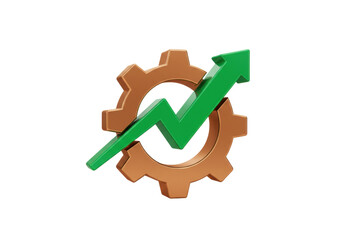 Green arrow on gear isolated PNG, symbol of business growth and industrial progress on transparent background