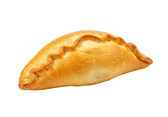 Golden brown Cornish pasty isolated on transparent background, savory pastry filled with meat and vegetables for lunch or snack