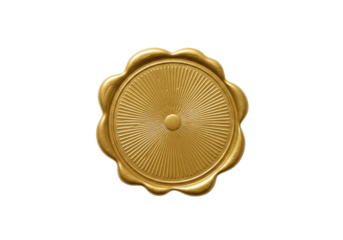 Golden wax seal isolated on transparent background, vintage style stamp for invitations and certificates PNG