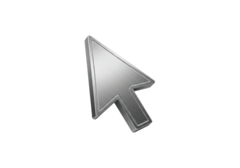 Metallic cursor arrow PNG isolated on transparent background, computer pointer for web design and user interface
