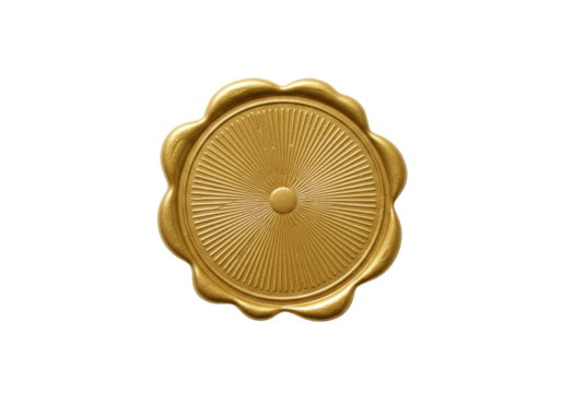 Golden wax seal isolated on transparent background, vintage style stamp for invitations and certificates PNG