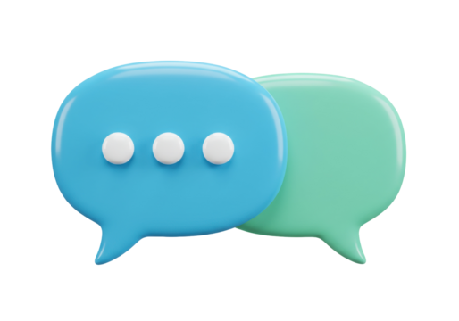Two speech bubbles PNG isolated on transparent background, communication concept for social media and messaging apps