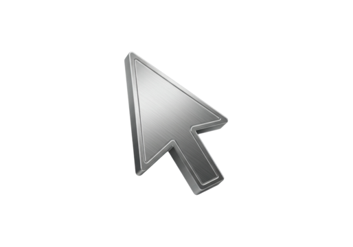 Metallic cursor arrow PNG isolated on transparent background, computer pointer for web design and user interface