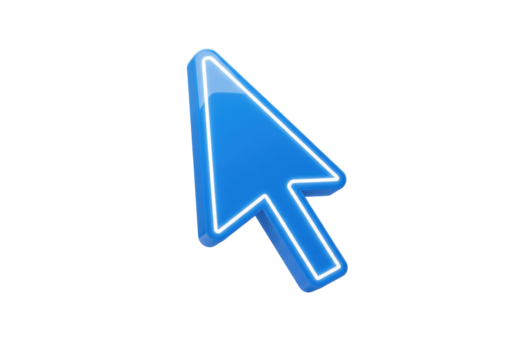 Blue computer cursor arrow isolated PNG, pointer symbol for user interface and web design on transparent background
