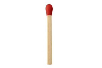 Wooden matchstick standing vertically, highlighting fire, ignition, and fuel concepts, isolated with a red head