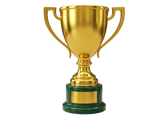 Golden trophy cup isolated on transparent background, award prize for winner and champion in sport competition PNG