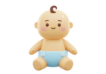 Cute baby 3D render isolated PNG, adorable infant with diaper on transparent background for baby shower and nursery decor