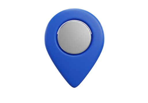 Blue map pointer PNG isolated on transparent background, location pin icon for navigation and travel apps