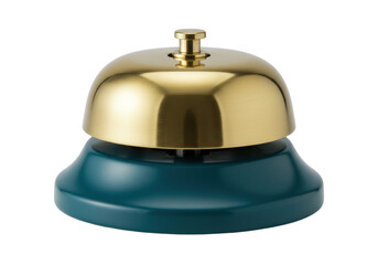 Brass reception bell isolated on transparent background, vintage service call bell for hotel or restaurant use