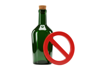 Isolated Green Wine Bottle With No Sign Showing Prohibition of Drinking Alcohol in Public