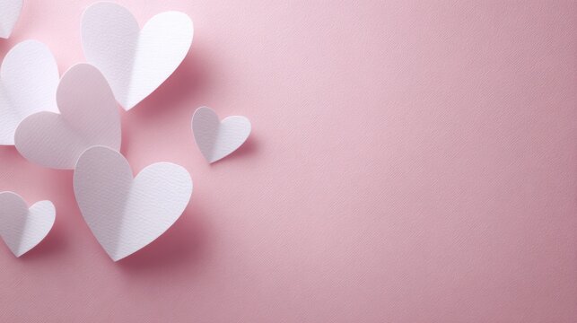 Mockup of delicate paper hearts on soft pink background, ideal for holiday greetings and invitations.
