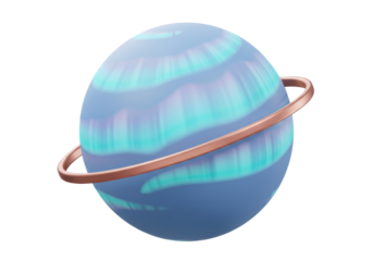 Fantasy planet with ring PNG illustration isolated on transparent background Cosmic celestial body with blue atmosphere