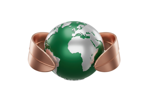 Green Earth Globe with Copper Accents PNG illustration isolated on transparent background Global Business and Environmental Concept - Powered by Adobe