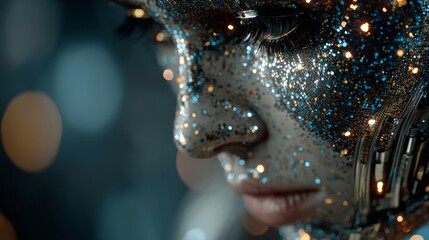 Human head and ai chip: a modern symbiosis. Machine persona. Complex network: digital human head merged with ai and vibrant dashboards. Ai evolution. Cybernetic mind.