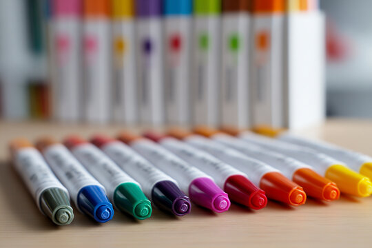 Colorful markers arranged in a creative workspace