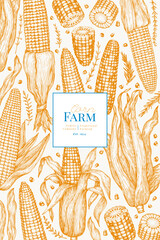 Hand Drawn Vector Sweet Corn Illustration. Not AI Generated. Autumn Seasonal Background. Fall Season Farm Banner. Vintage Harvest Design Template.