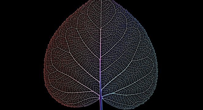 AMOLED Botanical Wallpaper with Neon Veined Leaf Silhouette, Deep Black 4K, Generative AI