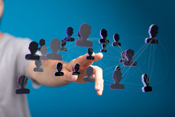 Abstract concept of online connection, social networking. Conceptual image with connected figures. Business, global community and partnership id