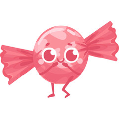 Cute Pink Candy Mascot Character with Happy Expression and Small Hands Gesturing Surprise on...