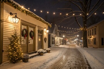 Fototapeta premium Night Small-Town Street Snow Christmas