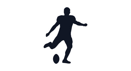 Dynamic silhouette of an american football player kicking the ball during a game on a white background