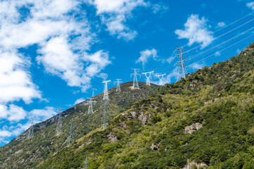High voltage lines on the hillside