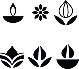 Black and white vector leaf and floral icon set for nature and design illustration