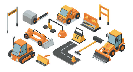 Obraz premium Isometric construction equipment icons set for urban development projects