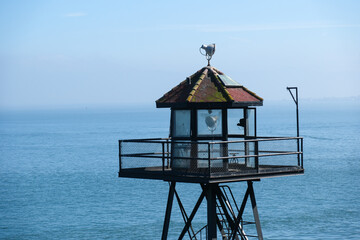 A Prison or military Watchtower at the famous island prison of Alcatraz in the California Bay Area.